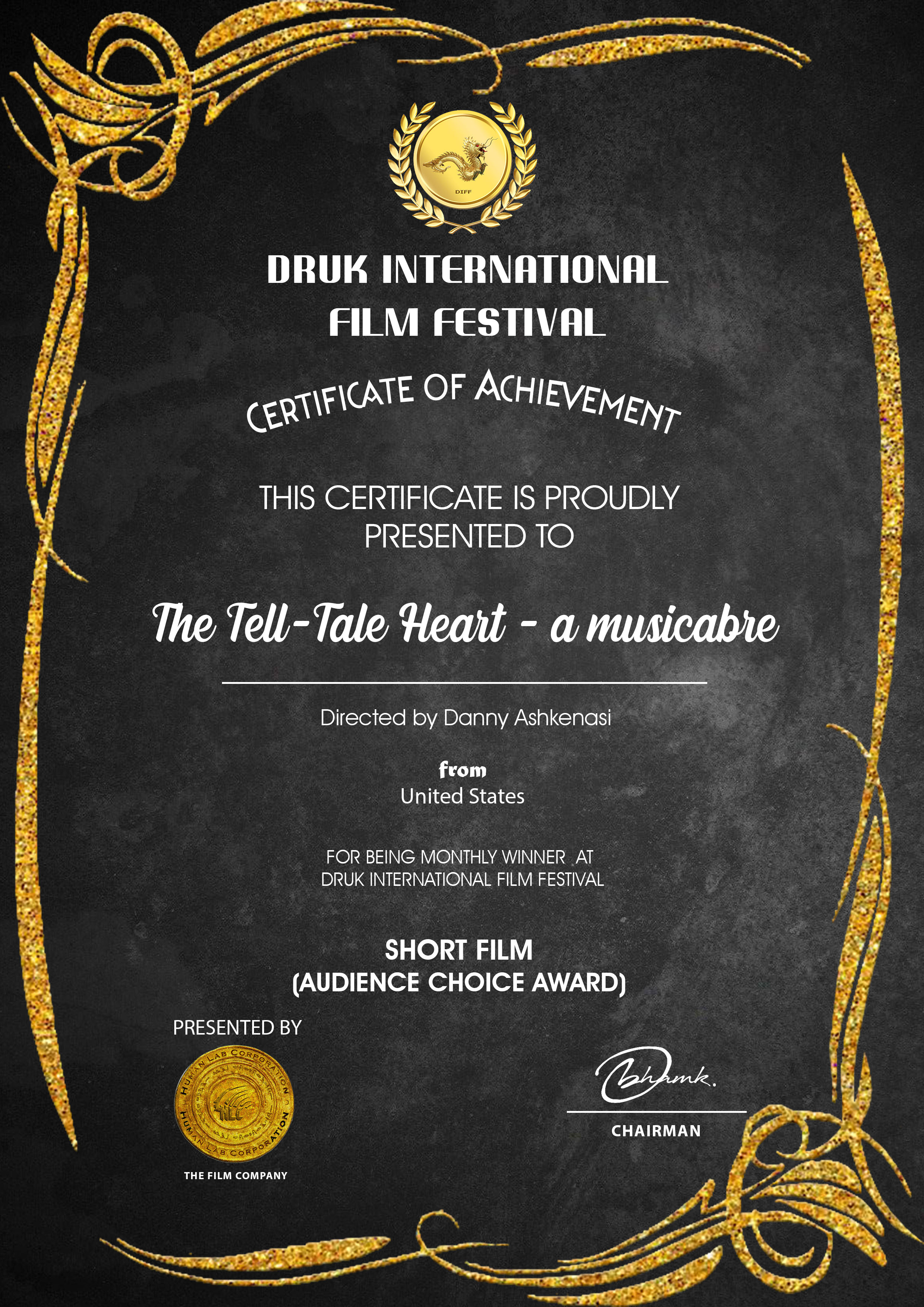 Druk Certificate The Tell-Tale Heart - a musicabre